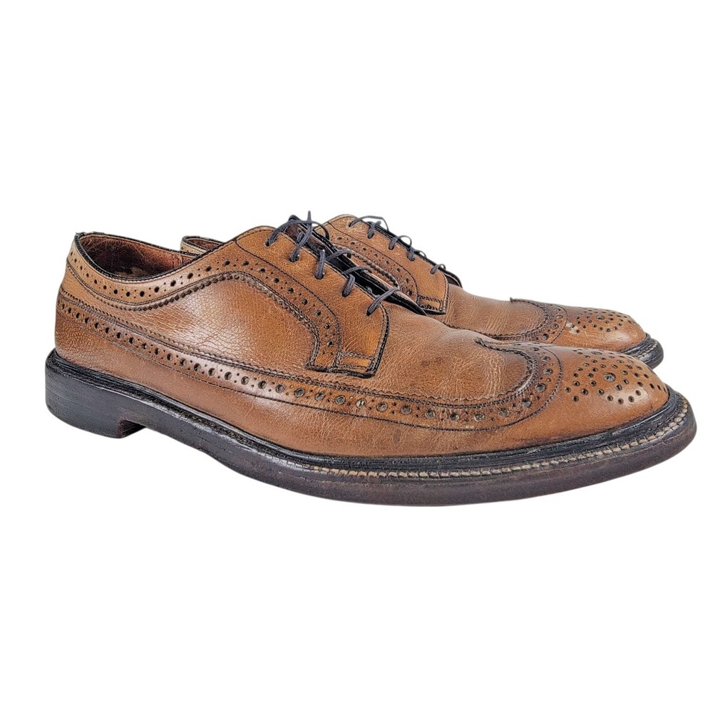 Vintage Nunn Bush Men's Tan Leather Wingtip Brogue V Cleat Oxford Shoes 11.5 C